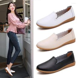 Casual Shoes Genuine Leather Pumps Women's 2024 Spring And Autumn Beef Tendon Soft Bottom Slip-on Moccasins Flat Loafers