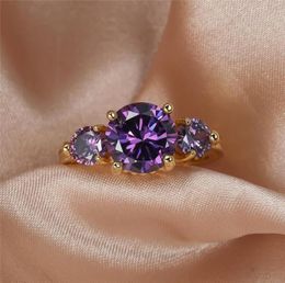 Wedding Rings Classic Female Purple Crystal Stone Jewellery Dainty Gold Colour Thin For Women Vintage Round Zircon Engagement Ring3581128