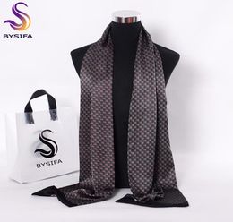 luxury BYSIFA Black Red Long Scarves For Men Fashion Accessories Male Pure Silk Scarf Cravat Winter Flowers Pattern Scarf 19024362521