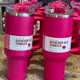 The Queencher H2.0 Cosmo Pink Parade Tumbler 40 Oz 4 ore calde 7 ore di freddo 20 ore Coppette ghiacciate 304 tazze di vino Swigs Regalo di San Valentino Flamingo Bottiglie