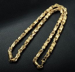 Two Tone Gold Color Necklace Titanium Stainless Steel 55CM 6MM Heavy Link Byzantine Chains Necklaces for Men Jewelry7110202