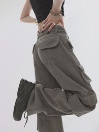 Women's Jeans Grey Baggy Wide Leg Pants Loose High Waist Streetwear Cargo Womens Hippie Joggers Trousers Y2k 2024 Clothes