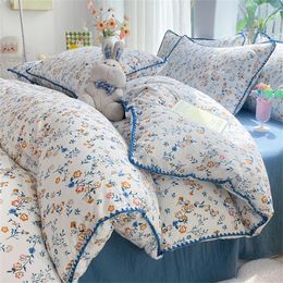 Bedding Sets French Style Flower Washed Cotton Bed Linens Soft Quilt Cover Sheet Couple Girls Floral Bedspread Home Textiles