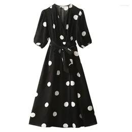 Party Dresses Customise Made Women Summer Fashion Plus Size 3XS-10XL Black With White Dot A Line Knee Length Dress