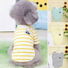 Dog Apparel Cat Vest Round Neck Breathable Cartoon Bear Pattern Pet Summer Striped Pullover Adorable Costume