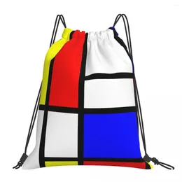 Backpack Piet Mondrian "Composition 2" Colour Block Portable Drawstring Bag Bundle Pocket Sport BookBag For Travel