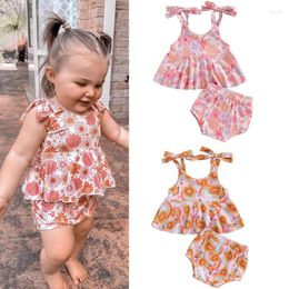 Clothing Sets FOCUSNORM Lovely Baby Girls Summer Clothes 0-24M Outfits Sleeveless Floral Print Bandage Straps Camisole And Elastic Shorts