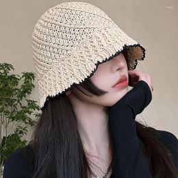 Berets Womens Knit Hollow Out Bucket Hats Handmade Cloches Basin Fishing Hat Knitted