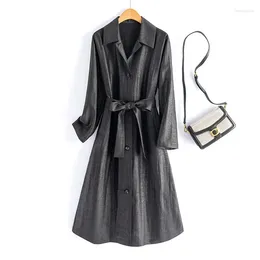 Women's Trench Coats Coat For Women Mysterious Turtle Crack Gauze Fabric Slim Wait Lace-up Singel Breasted Mulbery Silk