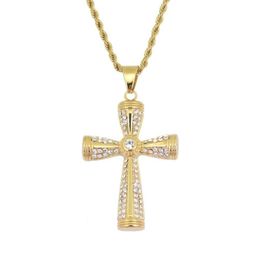 hip hop cross diamonds pendant necklaces for men women western luxury necklace Stainless steel Cuban chains Religion jewelry1803213481168