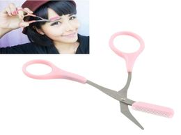 Girl Lady Eyebrow Trimmer Eyelash Thinning Shears Comb Eyelash Hair Clips Scissors Shaping Eyebrow Grooming Cosmetic Tool Pink4904465