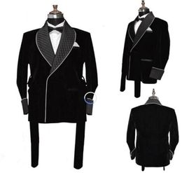 Black Red Velvet Mens Tuxedos Long Jacket Groom Party Prom Wedding Coat Business Wear Outfit One Suit3792808