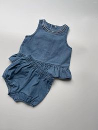 Clothing Sets 2024 Summer Baby Girl Sleeveless Denim Clothes Set Infant Vest Shorts 2pcs Suit Toddler Outfits