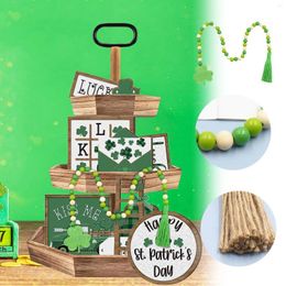 Decorative Figurines St. Patrick's Wood Bead Garland With Tassels Farmhouse Green White Hanging Ornament Rustic Wall Decor For Tiered Tray