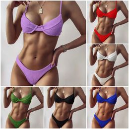 Women's Swimwear Woman Swimsuits 2024 Summer Fashion Sexy Bikini Steel Bracket Solid Color Condole Belt Woman's Swimsuit Drop CYY9821