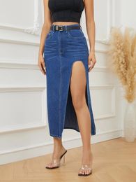 Women's Jeans Fashion Wholesale Stretch High Waist Side Slit Jean Skirts Long Denim Skirt For Women