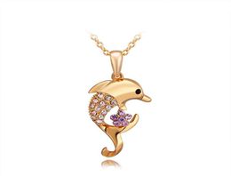 Lovely Dolphin Pendant Chain 18K Yellow Gold Filled Love Symbol Fashion Jewellery Womens Pendant Necklace Gift271Y7253049
