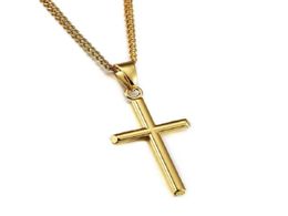 Fashion Men Charm 18k Gold Cross Pendant Necklace Hip Hop Jewellery Stainless Steel Chain Mens Silver Necklaces For Women Gifts1981829