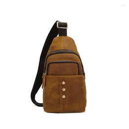 Waist Bags Retro Genuine Leather Real Cowhide Crazy Horse Chest Bag Pack Crossbody Shoulder Messenger Sling Travel Double Zipper