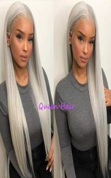 Ombre Grey Two Tone Color Top Grade Natural Straight High Density Heat Resistant Fiber Glueless Synthetic Lace Front Wigs For Blac8337137