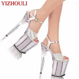 Dance Shoes Silver Sequins Crystal Formal Dress Sexy 20cm Ultra High Heel 8 Inch High-Heeled