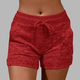 Women's Shorts Women Fashion Solid Colour Drawstring Lace Up Elastic Waist Slim Fit Summer Pants Edge Curl Casual Versatile Yoga Trousers