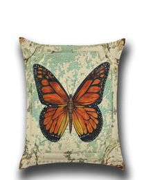 Printed Cushion Cover 4545cm Cotton Linen Throw Pillow Case Colour Butterfly Print Home Decor Sofa Bed Cushion Covers2289708