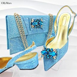 Dress Shoes 2024 Summer Italian Style Rhinestone High Heels And Bag Set Quality Sandals Ladies For Party