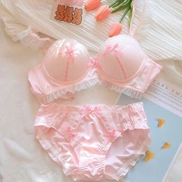 Bras Sets Teenage Japanese Girl Candy Coloured Bra Set Without Steel Ring Gathering Lingerie Lolita Pure Desire Sweet Loli Sexy