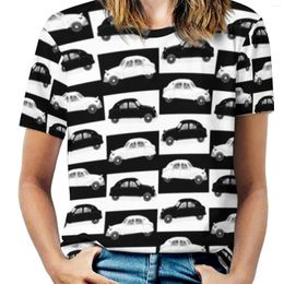 Women's T Shirts 2Cv Pattern Fashion Print Women Ladies Girls T-Shirt Harajuku Round Neck Short Sleeve Tops & Tees French France Oldtimer