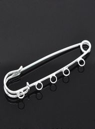 100Pcs Support de Broche Brooches Safety Pin 5 Holes Silver Plated 7x2cm 2010096131696