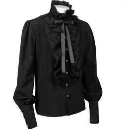 Men's Dress Shirts European American Men Pleated Shirt Mediaeval Clothing Steampunk Victorian Top Inner Black Pirate Tops Chemise Homme