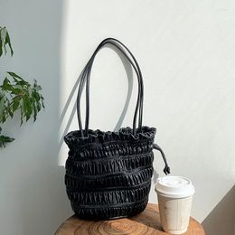 Evening Bags Shoulder Bag Draw Rope Women Pleated Bucket Female Sweet PU Tote Crossbody For Girls