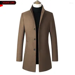 Men's Trench Coats Bussiness Men Clothing Oversize Comfortable Warm Windbreaker Jacket Mid-length Single-breasted Stand-up Collar Woolen