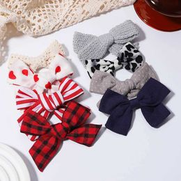 Hair Accessories 2pcs/set Kids Solid Print Knitted Hairpin Leopard Cute Girls Hair Bowknot Clips Boutique Headwear Children baby Hair Accessories