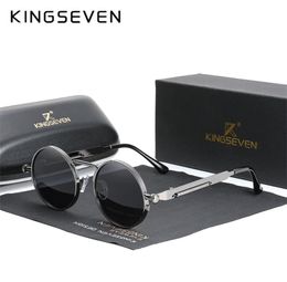 KINGSEVEN High Quality Gothic Steampunk Sunglasses Polarised Men Women Brand Designer Vintage Round Metal Frame Sun Glasses 2201243709476