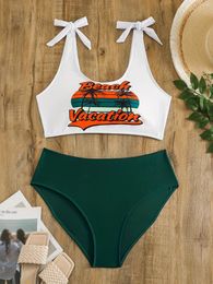 Women's Swimwear 2024 Sexy Tange Bikini Set Women Swimsuit Coconut Tree Print Brazilian Summer Beachwear Bathing Suit