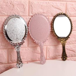 High Definition Hand Looking Glass Retro Pattern Vanity Lighted Makeup Mirror Korean Style Princess Compact Mirrors Portable Handl8916191