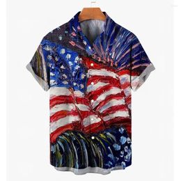 Men's Casual Shirts 2024 Summer American Elements 3D Printed Cardigan Street Trend Lapel Short-sleeved Shirt