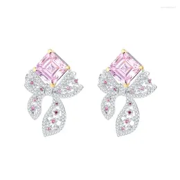 Dangle Earrings S925 Silver Asite Square Pink Diamond 8 Bow Texture Women's Wedding