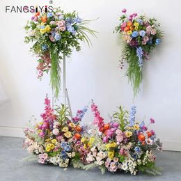 Colourful Arch Backdrop Decor Hang Flower Row Wedding Table Ground flower arrangement Floral Row Event Party Banquet Props Displa 240429