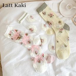 Women Socks 3 Pairs/Lot Set Thin Summer Fresh Sweet Lace Flower Breathable Hollow Out Ladies Transparent Comfy