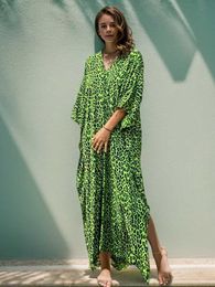 Basic Casual Dresses Leopard Printed Causal 2024 New Split Summer Beach Dress Long Tuned Womens Dress Plus Size Beach Dress Maxi Dress Q1226L2405