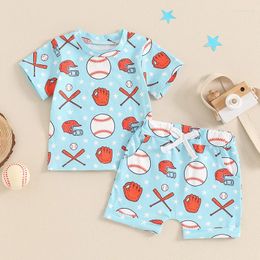 Clothing Sets 2024-04-05 Lioraitiin Summer Toddler Baby Boys Shorts Short Sleeve Baseball Print Tops And Drawstring 2PCS