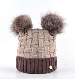 Winter Womens Beanie Hat With Two PomPom Knitting Wool Skullies Cap Female Imitation Ball Knitted Beanies Bonnet Girls Touca D18111608205