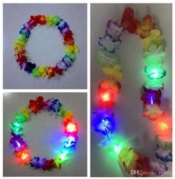 Wreath Glowing LED Light Up Hawaii Luau Party Flower Lei Fancy Dress Necklace Hula Garland Wreath Wedding Decor Party Supplies2909391