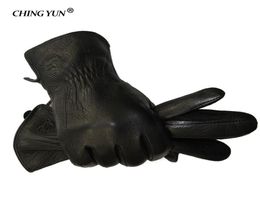 Winter man deer skin leather gloves male warm soft men039s glove black three lines design men mittens sheep hair lining 2112284793951