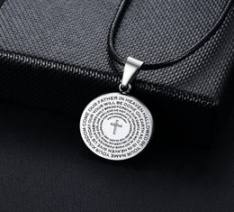 Modyle 2020 New Leather Chain Silver Colour Prayer Pendant Necklace for Man The 's Prayer Catholic Jewellery Wholesale3069473