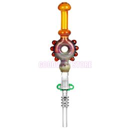 Colourful Donut Glass Pipes Philtre Handpipes Cigarette Holder Dabber 10MM Quartz Tips Portable Plastic Joint Clip Smoking Waterpipe Oil Rigs Straw Hand Tube