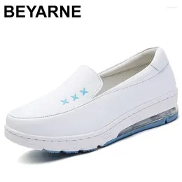 Casual Shoes Genuine Leather Anti-Skid Air Cushion White Slip On For Women Flats Ladies